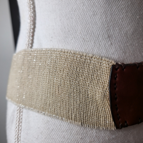 NWT$25 Stretch Belt Leather Brown Double Prong Nickel Buckle SZ L/XL - Picture 2 of 7